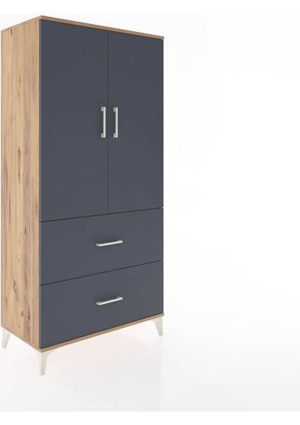 Hyperion Dolap 3 Raflı 2 Çekmeceli 2 Kapaklı 88X44X182 Çam-Antrasit fiyatları