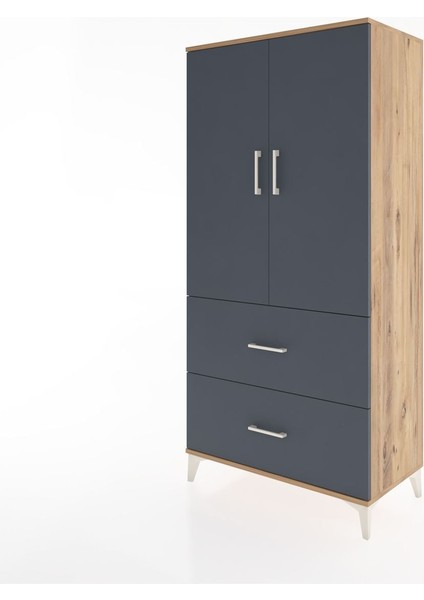 Hyperion Dolap 3 Raflı 2 Çekmeceli 2 Kapaklı 88X44X182 Çam-Antrasit modelleri