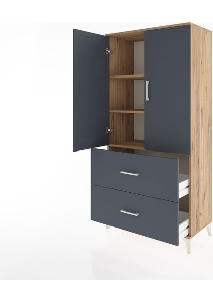 Hyperion Dolap 3 Raflı 2 Çekmeceli 2 Kapaklı 88X44X182 Çam-Antrasit fırsatları