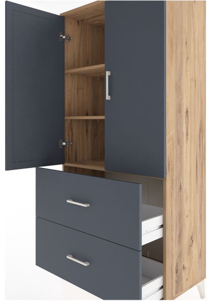 Hyperion Dolap 3 Raflı 2 Çekmeceli 2 Kapaklı 88X44X182 Çam-Antrasit indirimleri