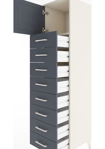 Hyperion Dolap Tek Raflı 8 Çekmeceli Tek Kapaklı 44X44X182 Aytaşı-Antrasit indirimleri