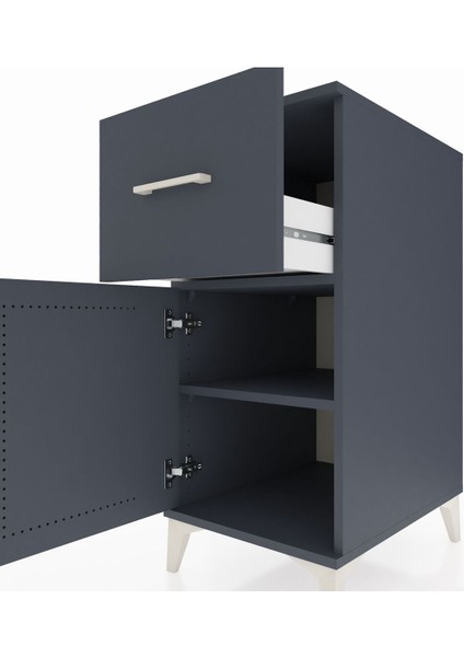 Kronos Komodin Tek Raflı Tek Çekmeceli Tek Kapaklı 44X59X96 Antrasit-Antrasit indirimleri