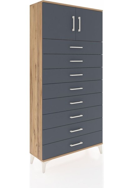 Arges Dolap Tek Raflı 8 Çekmeceli 2 Kapaklı 88X30X182 Çam-Antrasit fiyatları