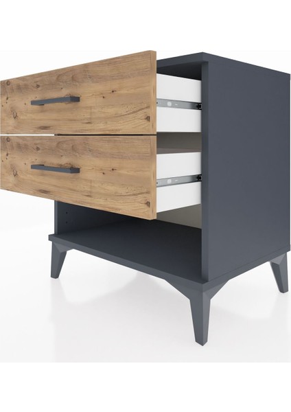 Hyperion Komodin 2 Çekmeceli 60X44X64 Antrasit-Çam indirimleri