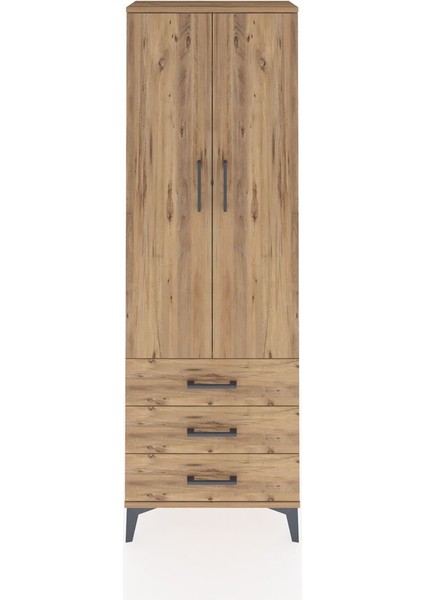 Arges Dolap Tek Raflı 3 Çekmeceli Tek Askılı 60X30X182 Çam-Çam