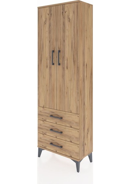 Arges Dolap Tek Raflı 3 Çekmeceli Tek Askılı 60X30X182 Çam-Çam modelleri
