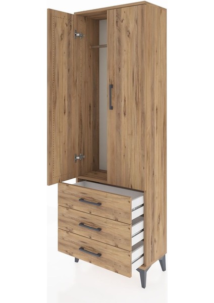 Arges Dolap Tek Raflı 3 Çekmeceli Tek Askılı 60X30X182 Çam-Çam fırsatları