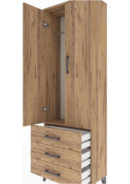 Arges Dolap Tek Raflı 3 Çekmeceli Tek Askılı 60X30X182 Çam-Çam indirimleri