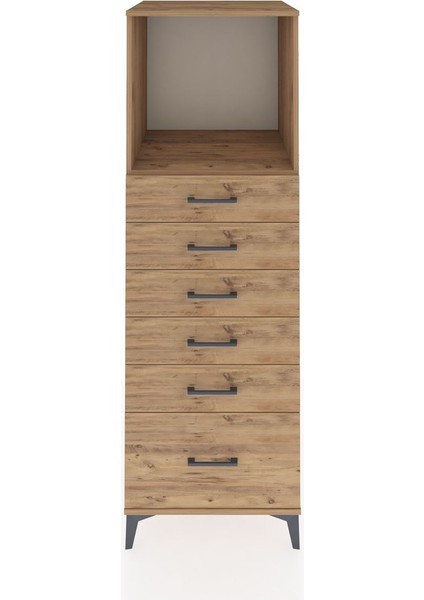 Kronos Dolap Tek Raflı 6 Çekmeceli 60X59X182 Çam-Çam
