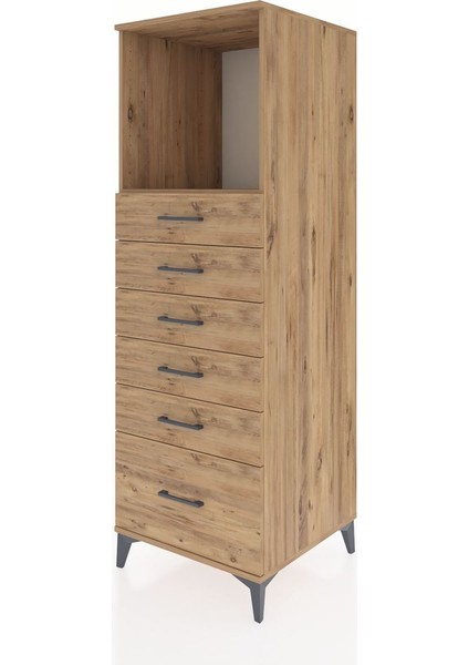 Kronos Dolap Tek Raflı 6 Çekmeceli 60X59X182 Çam-Çam modelleri