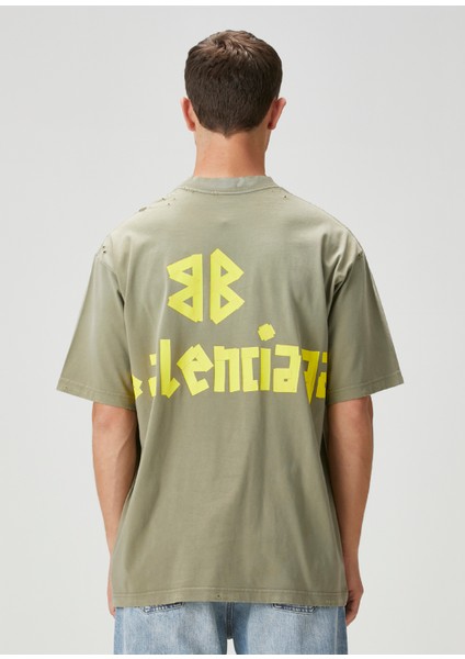 Medium Fit Tape Type Haki T-Shirt fırsatları