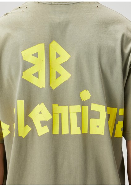 Medium Fit Tape Type Haki T-Shirt