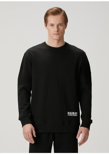 Siyah Logo Baskılı Organik Pamuk Sweatshirt