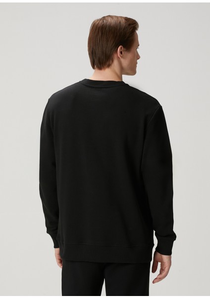 Siyah Logo Baskılı Organik Pamuk Sweatshirt fırsatları