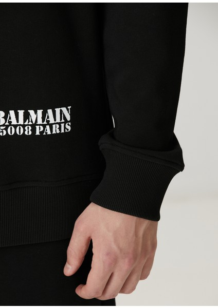 Siyah Logo Baskılı Organik Pamuk Sweatshirt