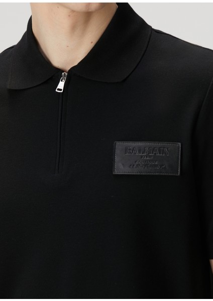 Siyah Polo Yaka Logo Detaylı T-Shirt indirimleri