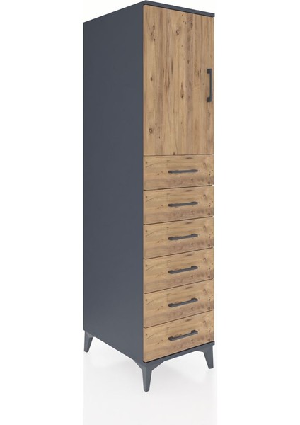 Kronos Dolap Tek Raflı 6 Çekmeceli Tek Kapaklı 44X59X182 Antrasit-Çam fiyatları