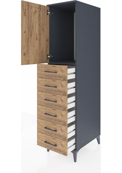 Kronos Dolap Tek Raflı 6 Çekmeceli Tek Kapaklı 44X59X182 Antrasit-Çam fırsatları