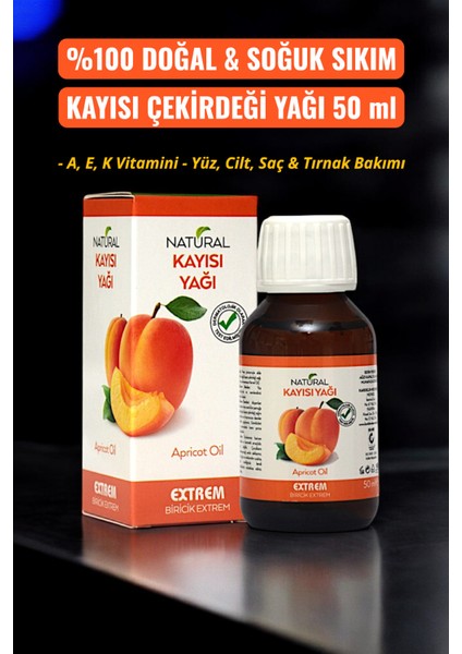 Natural Soğuk Sıkım Kayısı Çekirdeği Yağı 50 ml - A, E, K Vitamini - Yüz, Cilt, Saç & Tırnak Bakımı fiyatları