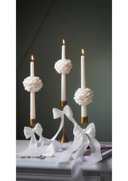 2 Adet Şakayıklı Şamdan Mum - Konsept Tasarım Ortası Çiçekli Şamdan Mumu Şakayık Çiçeği