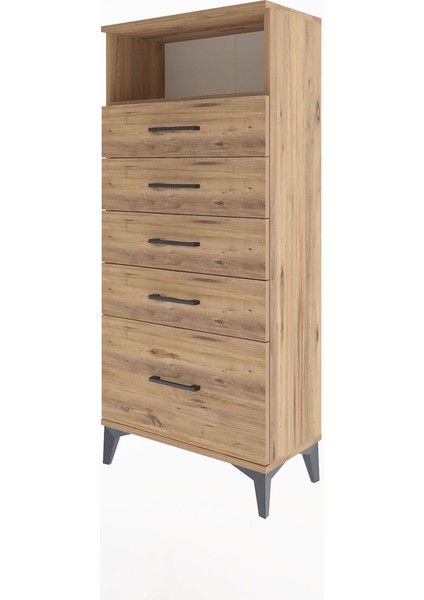 Arges Dolap Tek Raflı 5 Çekmeceli 60X30X134 Çam-Çam modelleri