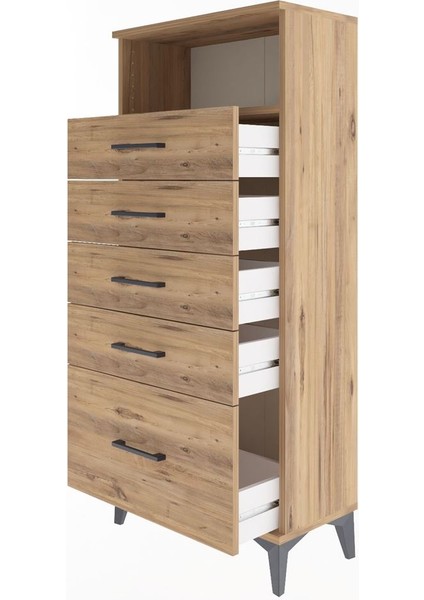Arges Dolap Tek Raflı 5 Çekmeceli 60X30X134 Çam-Çam fırsatları