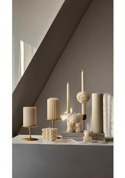 2 Adet Şakayıklı Şamdan Mum - Konsept Tasarım Ortası Çiçekli Şamdan Mumu Şakayık Çiçeği