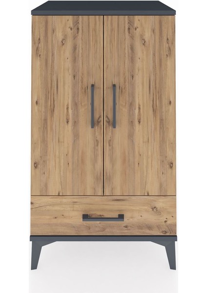 Hyperion Komodin 3 Raflı Tek Çekmeceli 2 Kapaklı 60X44X106 Antrasit-Çam