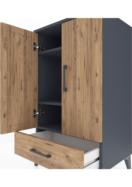 Hyperion Komodin 3 Raflı Tek Çekmeceli 2 Kapaklı 60X44X106 Antrasit-Çam indirimleri