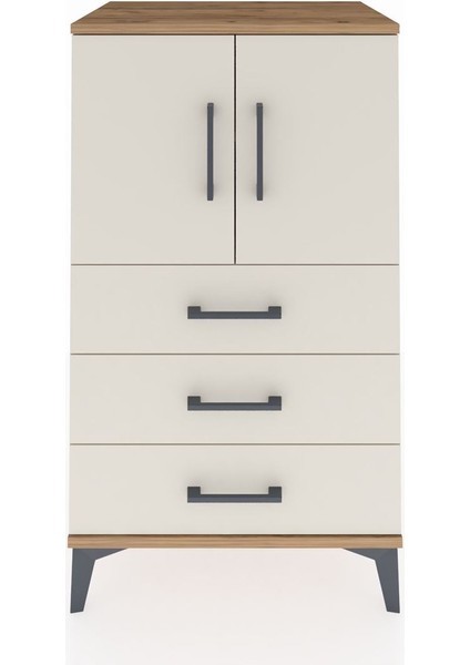 Hyperion Komodin 2 Raflı 3 Çekmeceli 2 Kapaklı 60X44X106 Çam-Aytaşı