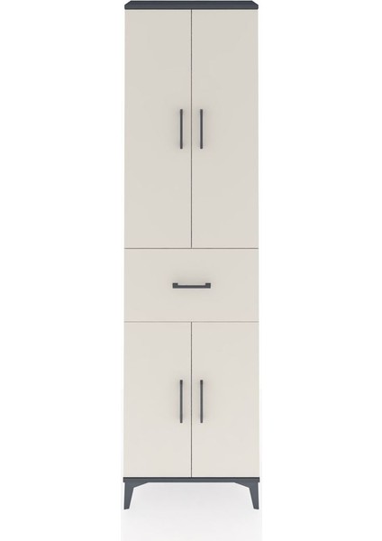 Arges Dolap 4 Raflı Tek Çekmeceli 4 Kapaklı 60X30X221 Antrasit-Aytaşı