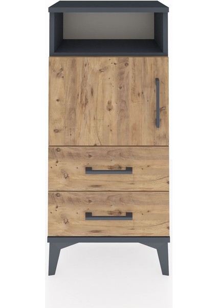 Arges Komodin 2 Raflı 2 Çekmeceli Tek Kapaklı 44X30X96 Antrasit-Çam