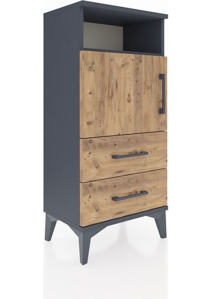 Arges Komodin 2 Raflı 2 Çekmeceli Tek Kapaklı 44X30X96 Antrasit-Çam fiyatları