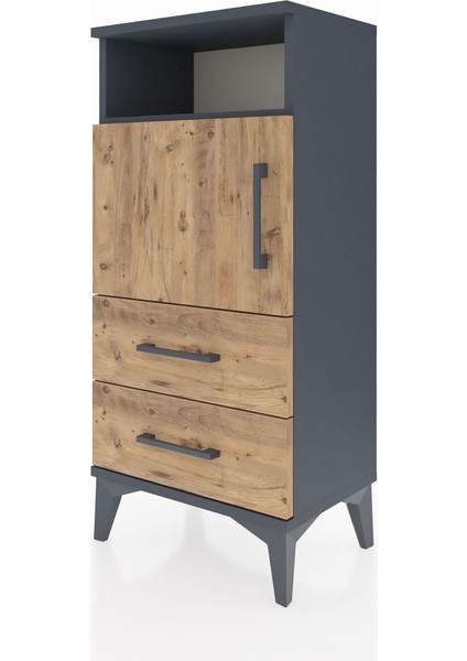 Arges Komodin 2 Raflı 2 Çekmeceli Tek Kapaklı 44X30X96 Antrasit-Çam modelleri