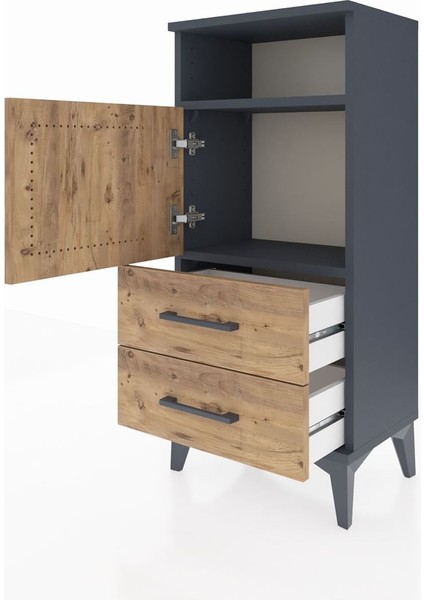 Arges Komodin 2 Raflı 2 Çekmeceli Tek Kapaklı 44X30X96 Antrasit-Çam fırsatları