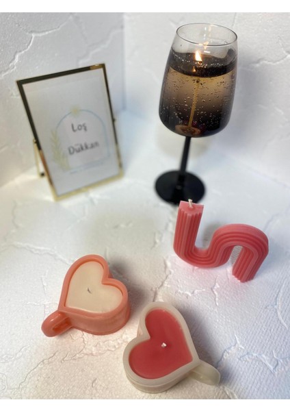3 Lü Set - S Şekilli Mum,kalpli Fincan Şekilli Mum
