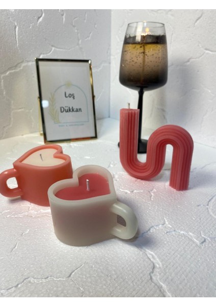 3 Lü Set - S Şekilli Mum,kalpli Fincan Şekilli Mum fiyatları