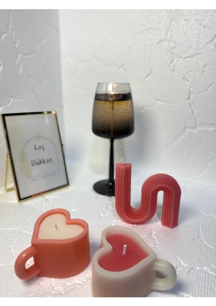 3 Lü Set - S Şekilli Mum,kalpli Fincan Şekilli Mum modelleri