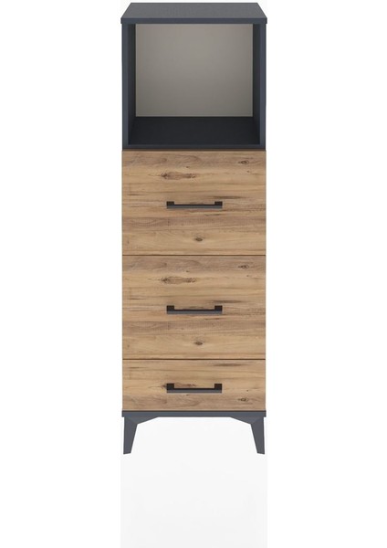 Arges Dolap Tek Raflı 3 Çekmeceli 44X30X134 Antrasit-Çam