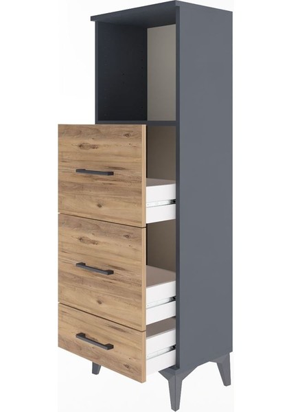 Arges Dolap Tek Raflı 3 Çekmeceli 44X30X134 Antrasit-Çam fırsatları