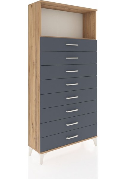 Arges Dolap Tek Raflı 8 Çekmeceli 88X30X182 Çam-Antrasit fiyatları