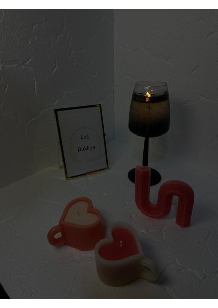 3 Lü Set - S Şekilli Mum,kalpli Fincan Şekilli Mum