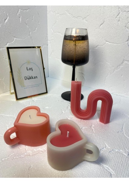 3 Lü Set - S Şekilli Mum,kalpli Fincan Şekilli Mum