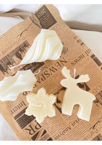 4 Lü Yılbaşı Geyik -Kar Tanesi - Spiral - Dönence Mum - Dekoratif Mum - Yılbaşı Konsept Mumları fiyatları