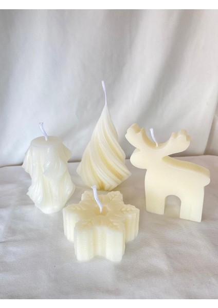 4 Lü Yılbaşı Geyik -Kar Tanesi - Spiral - Dönence Mum - Dekoratif Mum - Yılbaşı Konsept Mumları modelleri