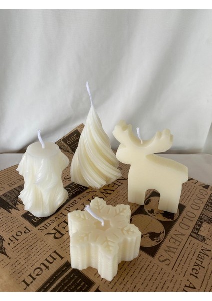 4 Lü Yılbaşı Geyik -Kar Tanesi - Spiral - Dönence Mum - Dekoratif Mum - Yılbaşı Konsept Mumları fırsatları