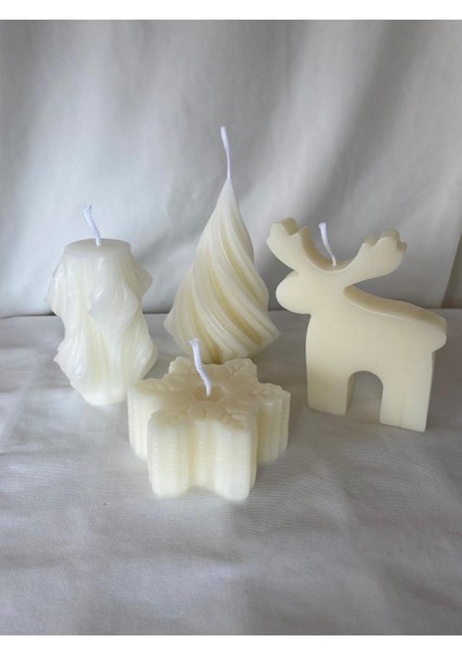 4 Lü Yılbaşı Geyik -Kar Tanesi - Spiral - Dönence Mum - Dekoratif Mum - Yılbaşı Konsept Mumları indirimleri