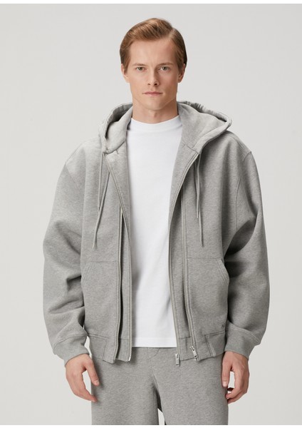Trey Gri Kapüşonlu Organik Pamuk Sweatshirt