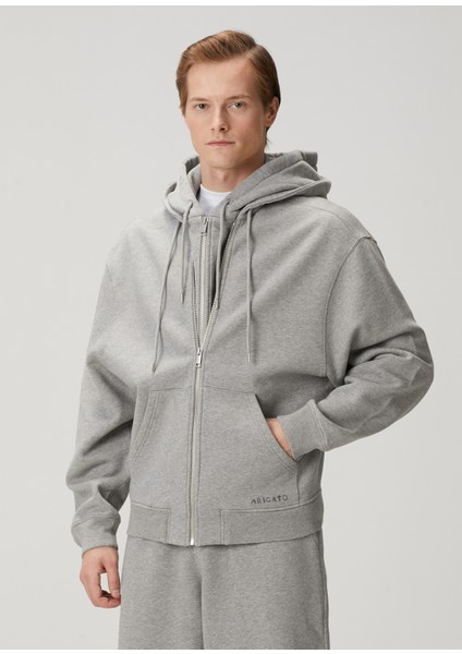 Trey Gri Kapüşonlu Organik Pamuk Sweatshirt modelleri