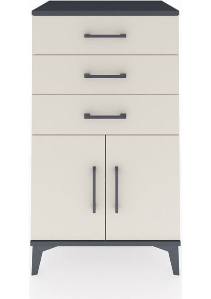Hyperion Komodin Tek Raflı 3 Çekmeceli 2 Kapaklı 60X44X106 Antrasit-Aytaşı